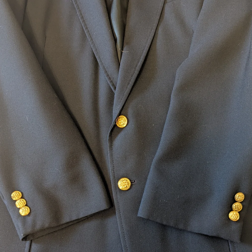 VTG Imperial By Haggar Blue Gold Button Single Breasted Blazer USA Men's 44L